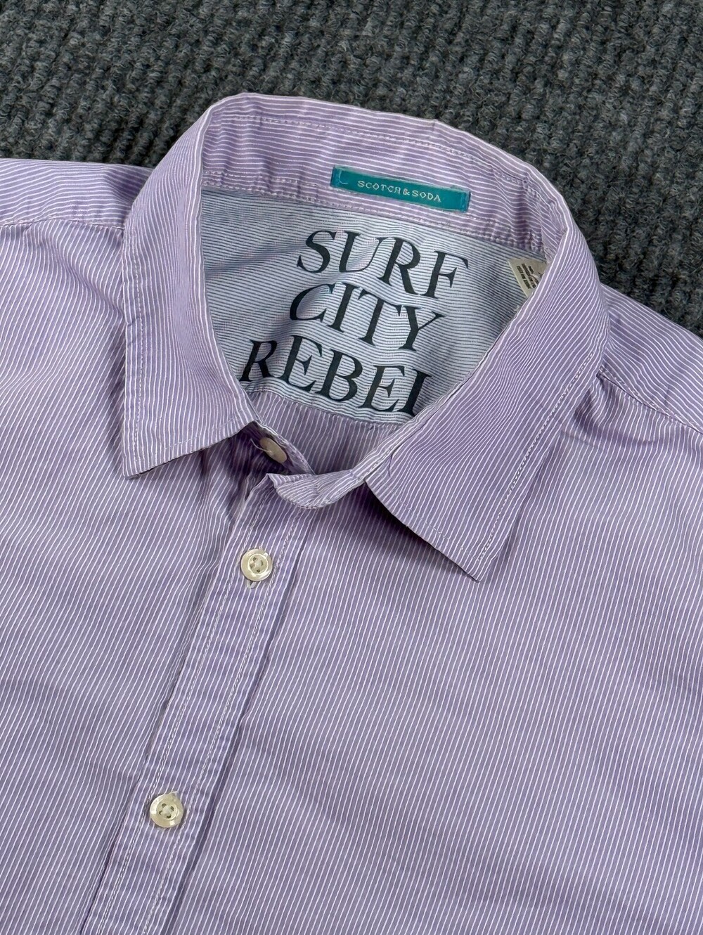 Scotch & Soda Long Sleeve Button Up Mens XL Surf City Rebel Purple Pinstripe